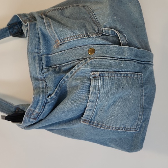 Denim Zip Top Hobo Bag / Tote Bag / Vintage Zipper Closure - Picture 2 of 7